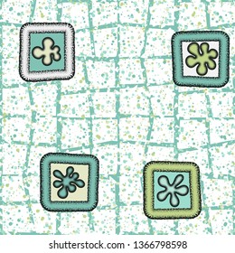 Abstraction consisting of painted convex blobs in the framework of applied on a motley background. Seamless pattern.