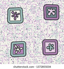 Abstraction consisting of painted convex blobs in the framework of applied on a motley background. Seamless pattern.