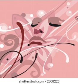 An abstraction containing a female face and a flower