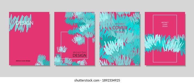 Plantilla de la cubierta de abstracción establecida, dibujo con marcador, fondo abstracto de la mancha de pintura vectorial. Color rosa y azul. Volante, presentación, folleto, pancarta, diseño de afiches.