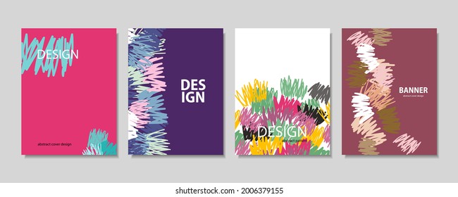 Abstraction cover templates set, drawing with marker, vector paint stain abstract background. Different color options. Flyer, presentation, brochure, banner, poster design.