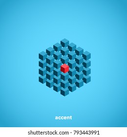abstraction from cubes with a central red cube, isometric image