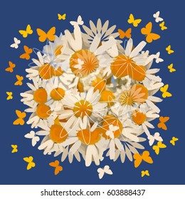 Abstraction of daisies and butterflies. Vector