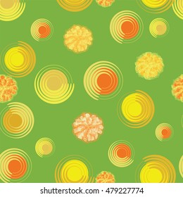 Abstraction of dandelions on a green background. Pattern for design fabrics, wrapping paper, tapestries, glassware.