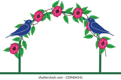 abstraction decoration drawing with birds and flowers, leafs with illustration
