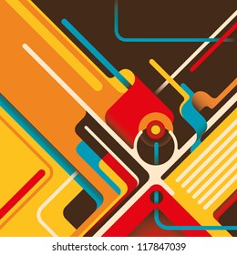 Abstraction with designed shapes in color. Vector illustration.