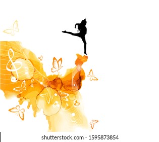 Abstraction disco. Abstract dancing girl. mixed media. Vector illustration