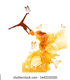 Abstraction disco. Abstract dancing girl. mixed media. Vector illustration