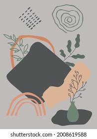 abstraction doodle background with plants and cloud for text