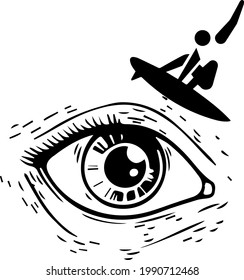 abstraction eyes and the man on a surf board