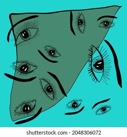 Abstraction from the eyes on a blue background. Vector image.