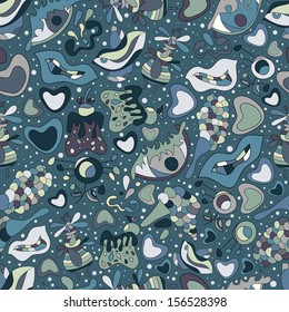 Abstraction face.Flora fauna.Vector ethnic background with animals. Seamless pattern can be used for wallpapers, pattern fills, web page background,surface textures.Bright children's cartoon animals.