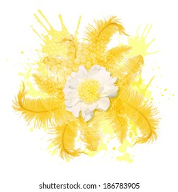 abstraction with feathers and a flower. Vector