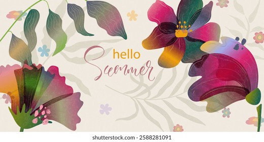 Abstraction of flowers and branches. Flat design. Botanical illustration. Vector.