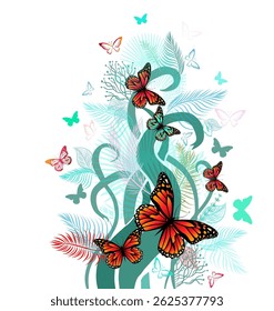 Abstraction with flowers and butterflies. hand drawn. Not AI, Vector illustration.