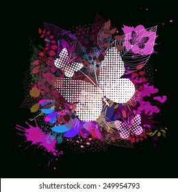 Abstraction with flowers and butterflies. Vector