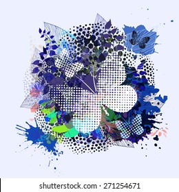 Abstraction with flowers and butterflies. Vector