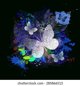 Abstraction with flowers and butterflies. Vector