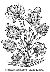 abstraction of flowers coloring page contour drawing doodle sketch vector isolated on a white background black and white illustration of a plant