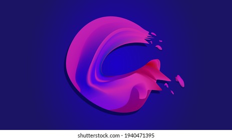 Abstraction in the form of a brush stroke. Rainbow brushstroke, 3d effect, vector illustration. A blank for your logo in the form of a multi-colored semicircle. 3D abstraction on a blue background