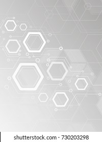 Abstraction geometry, technology, concept geometric background, futuristic design, gray background with elements hexagonal forms