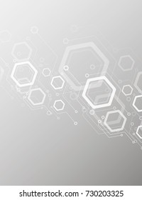 Abstraction geometry, technology, concept geometric background, futuristic design, gray background with elements hexagonal forms