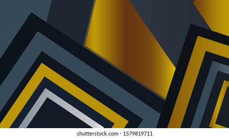 Abstraction in gold, silver and dark blue.  Consists of geometric shapes.  3D image of gold and silver.  Vector image.  Contemporary and precious metals.