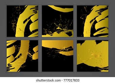 Abstraction golden, black background. Ink splash isolated, gradient.
