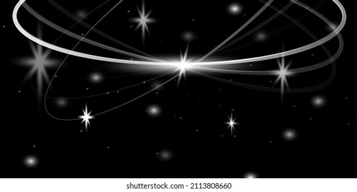 Abstraction of gray circles, shine of a star, effect, on a black background