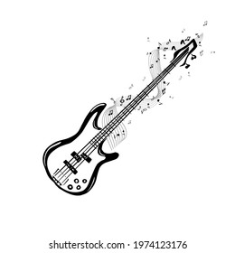 Abstraction guitar with notes. Vector illustration