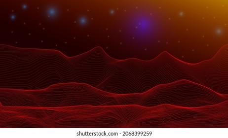 The abstraction image of the atmosphere of planet Mars. Dynamic wave line effects on dark background.