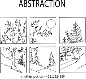 Abstraction, image of flowers,insects,girls,animals,birds,black and white linear illustration,wall art,posters,coloring book for adults and children,stained glass style,valart,linar,vector.