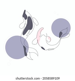 Abstraction of koi carp fish in a continuous one-line drawing. One line drawing vector illustration
