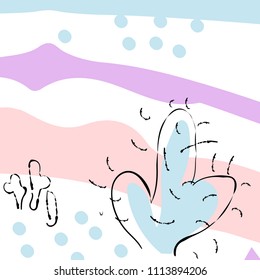Abstraction of a landscape with a cactus in a pastel desert. Hand-drawn texture with brushes.