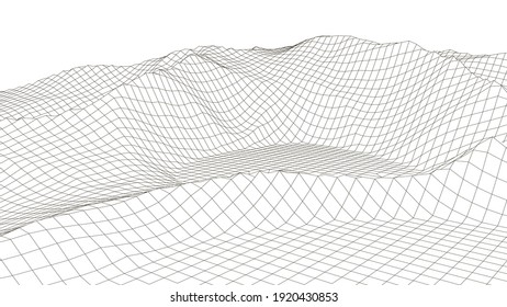 Abstraction. Landscaping of mountains. Wireframe landscape background. 3d sci-fi retro connection background. Futuristic vector illustration