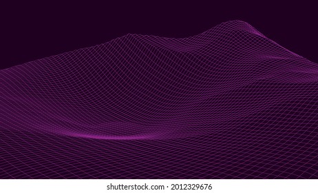 Abstraction. Landscaping of mountains. Wireframe landscape background. 3d sci-fi retro connection background. Futuristic vector illustration