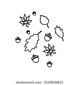 abstraction of leaves and acorns on a white background vector illustration