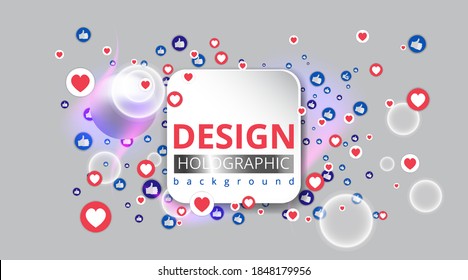 Abstraction with likes and hearts, Streaming preview template, 3d love, happy live, social media concept with media icons, chat box and , creative design, cute multimedia  vector