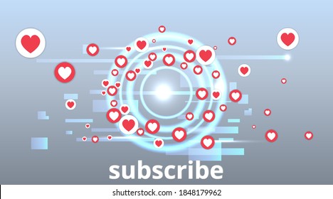 Abstracción con me gusta y corazones, plantilla de previsualización de streaming, amor 3d, feliz en vivo, concepto de medios sociales con iconos de medios, chat box y , diseño creativo, vector multimedia lindo