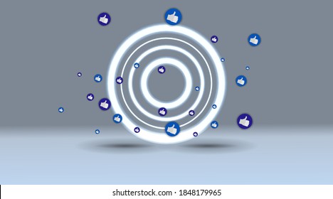 Abstraction with likes and hearts, Streaming preview template, 3d love, happy live, social media concept with media icons, chat box and , creative design, cute multimedia  vector