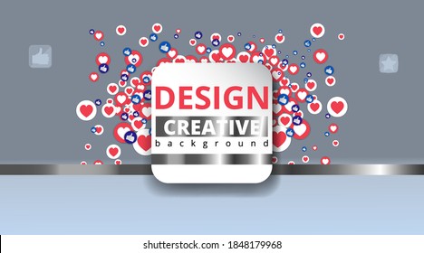 Abstraction with likes and hearts, Streaming preview template, 3d love, happy live, social media concept with media icons, chat box and , creative design, cute multimedia  vector