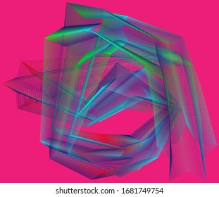Abstracción con líneas sobre fondo rosado. Color líquido con líneas azules, verdes y rojas. Diseño 3D moderno. Vector est 10.