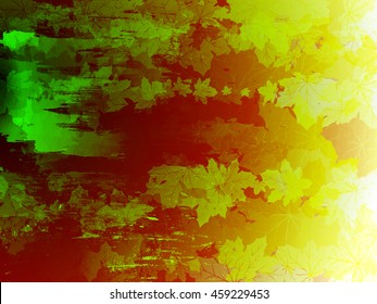 Abstraction of maple leaves on a red background
