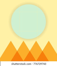 Abstraction of modern style with a composition of different rounded and triangular shapes in color on an orange background. Vector illustration.