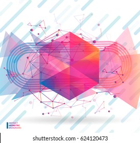 Abstraction of modern style with a composition of various geometric shapes in color. Vector illustration.