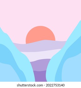 abstraction mountains river sun. sunset