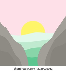 abstraction mountains river sun. sunset