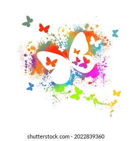 Abstraction multicolored butterflies. Multi-colored blots. Mixed media. Vector illustration