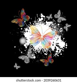 Abstraction multicolored butterflies. Paint spots. Vector illustration