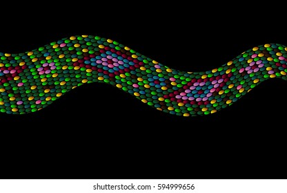 Abstraction multicolored serpent pattern, body, scales, leather decoration metal on black background isolate. Can be used to make a business card and a jewelry sign, fashion 